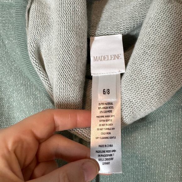 Madeleine Knitted Dress with Wide Turtleneck Virgin Wool Cashmere Sage Green 6 8 - Picture 11 of 12